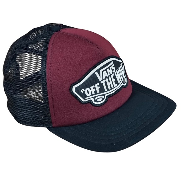 Vans Other - Vans Off‎ The Wall Trucker Hat Mens Burgundy Black Mesh Snapback Skater Cap